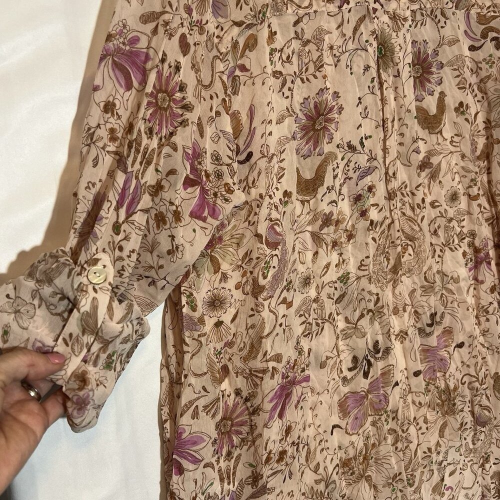 Love Kyla Anthropologie Top Blouse Small Size Floral Semi Sheer Butterfly Hen - Picture 10 of 12